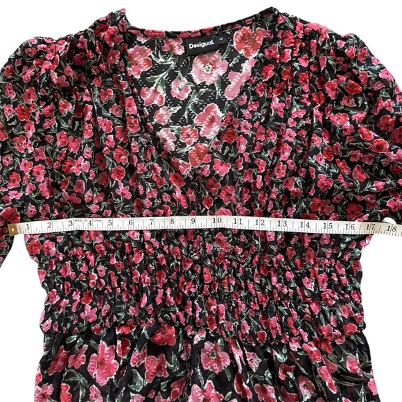 Desigual Hamburgo Floral Chiffon Top | Smocked Waist | M - Picture 13 of 14